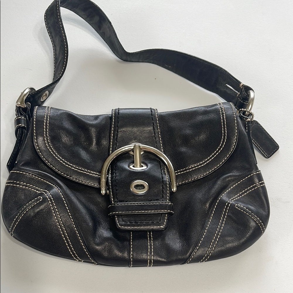 Coach Black Leather Shoulder Bag with Silver Hardware